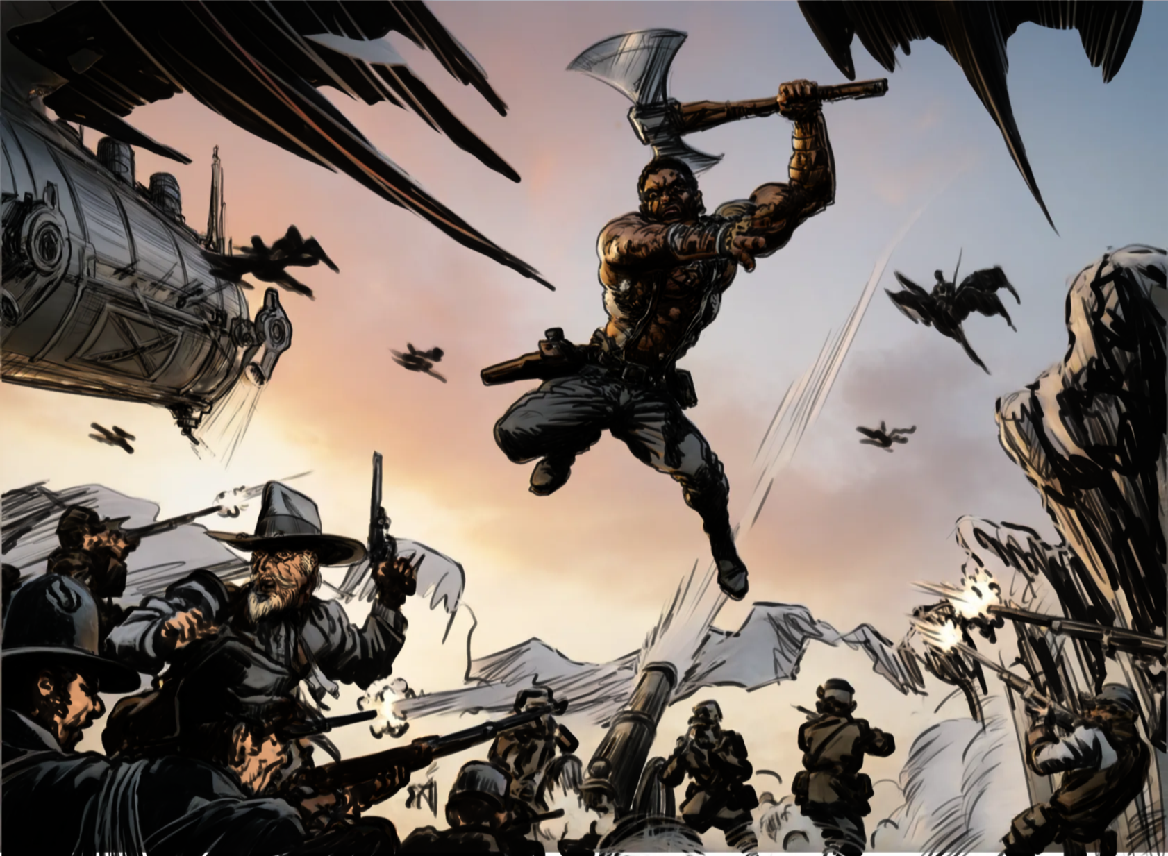 High John Conqueror leaping into battle with an axe